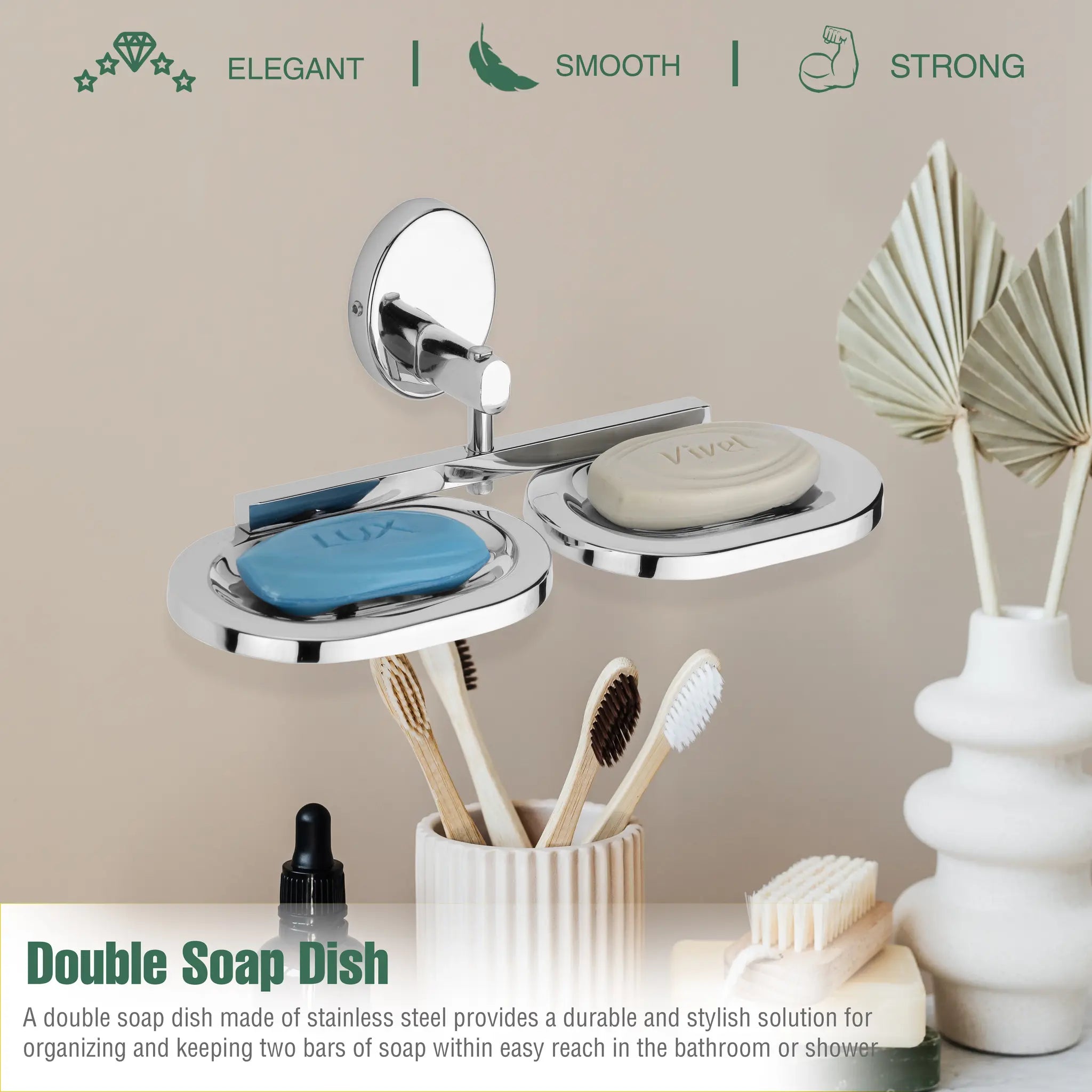 Gloxy Oval Shape Stainless Steel 202 Grade Chrome Finish Double Soap Holder