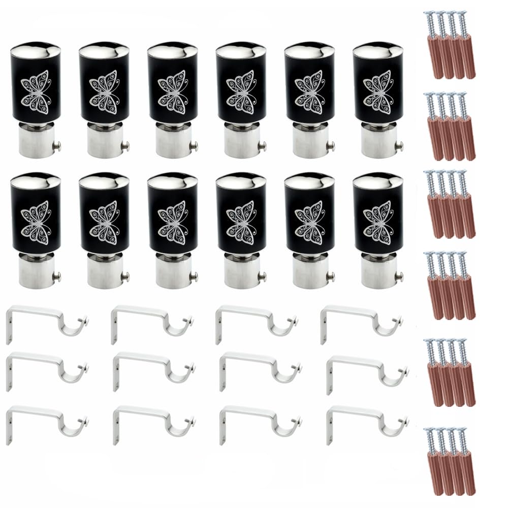 Butterfly Print Aluminium Curtain Bracket with Support (Black)