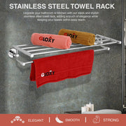 Gloxy Round Shape Stainless Steel Chrome Finsih Towel Rack with Towel Hanger-24 Inch