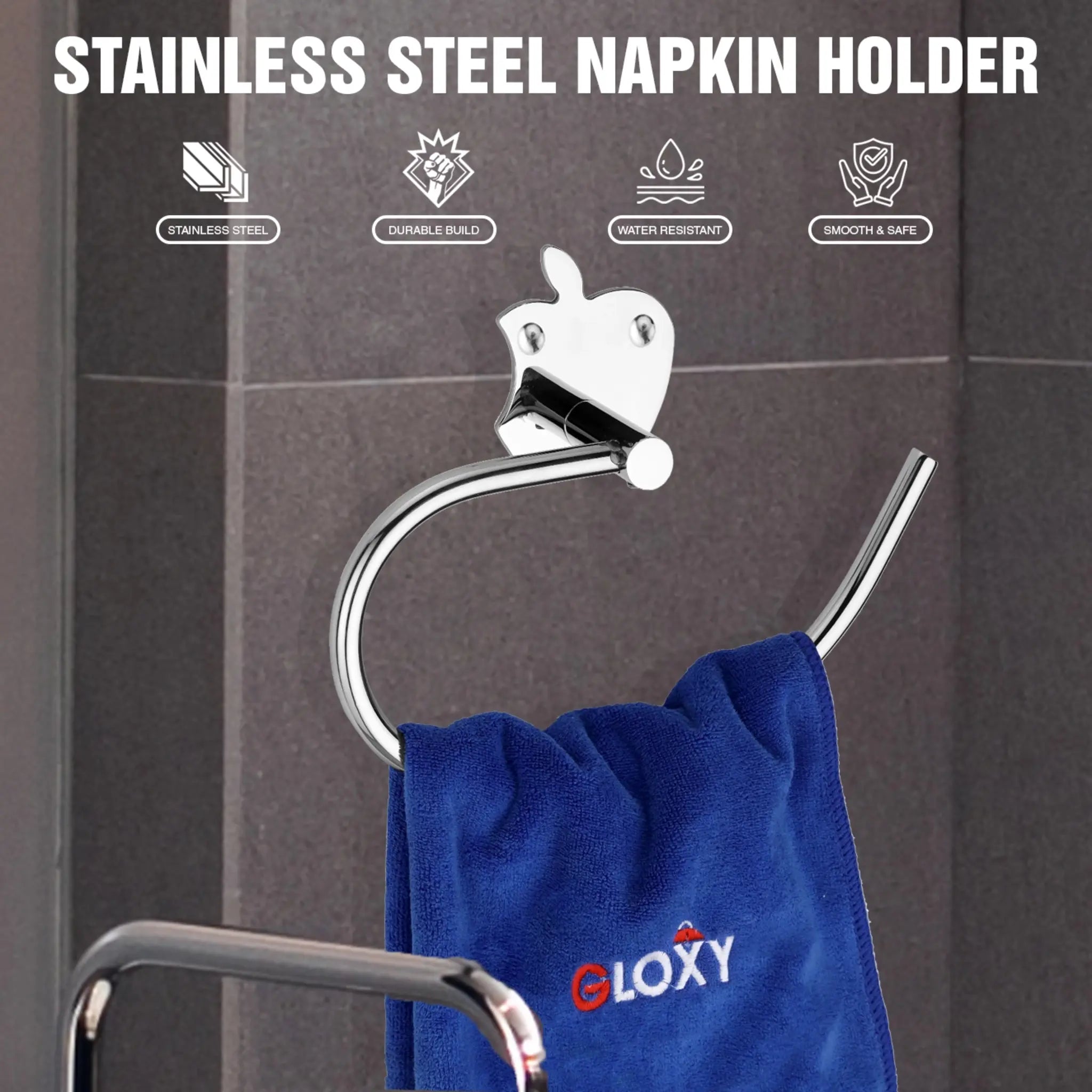 Apple Shape Stainless Steel SS304 Napkin Holder (19 X 7 X 11.5 Centimeters, Silver)-by GLOXY®