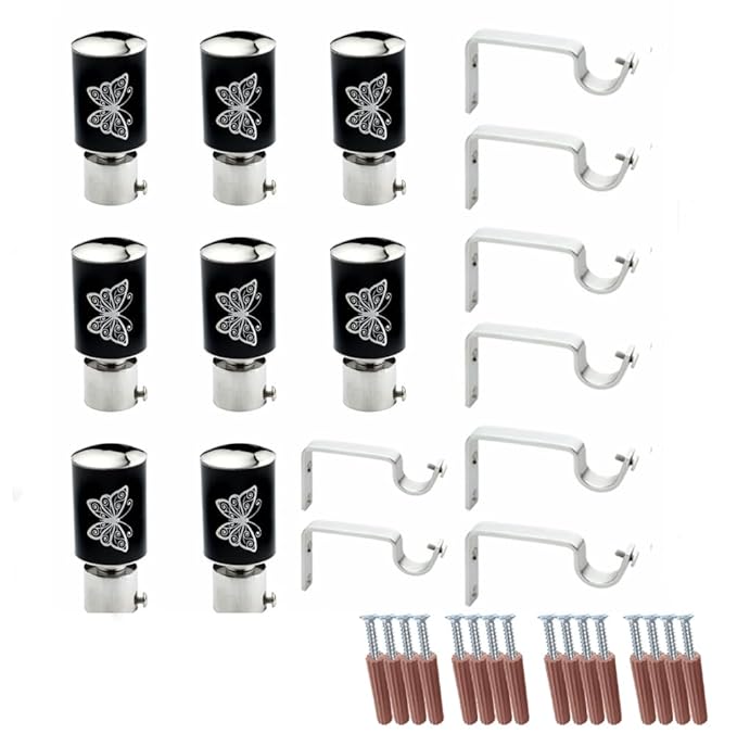 Butterfly Print Aluminium Curtain Bracket with Support (Black)