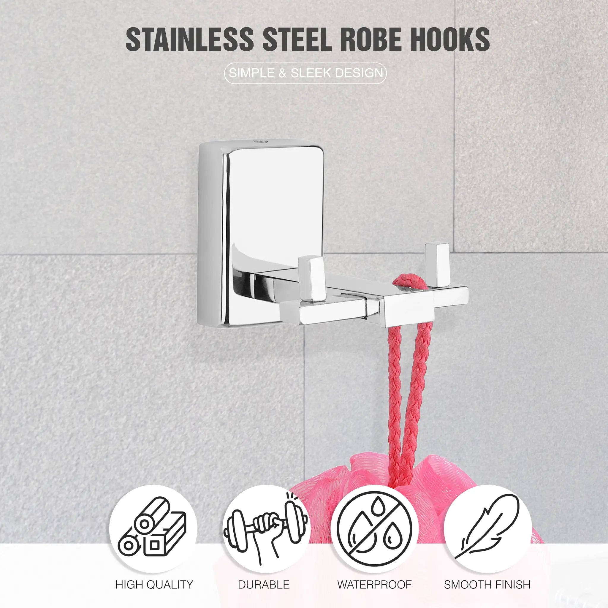 Stainless Steel SS202 Robe Hooks (Silver)-by GLOXY®