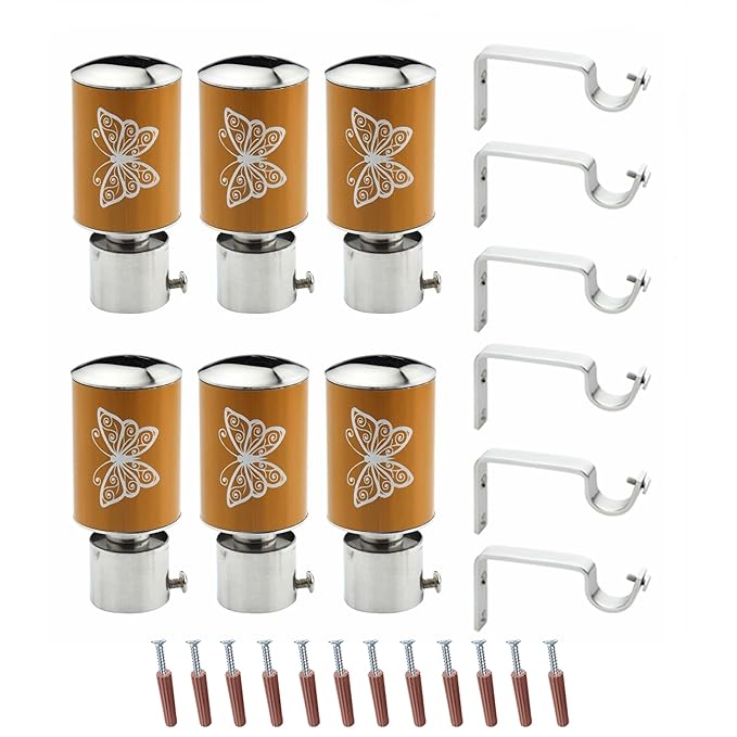 Butterfly Print Aluminium Curtain Bracket with Support - Mustard