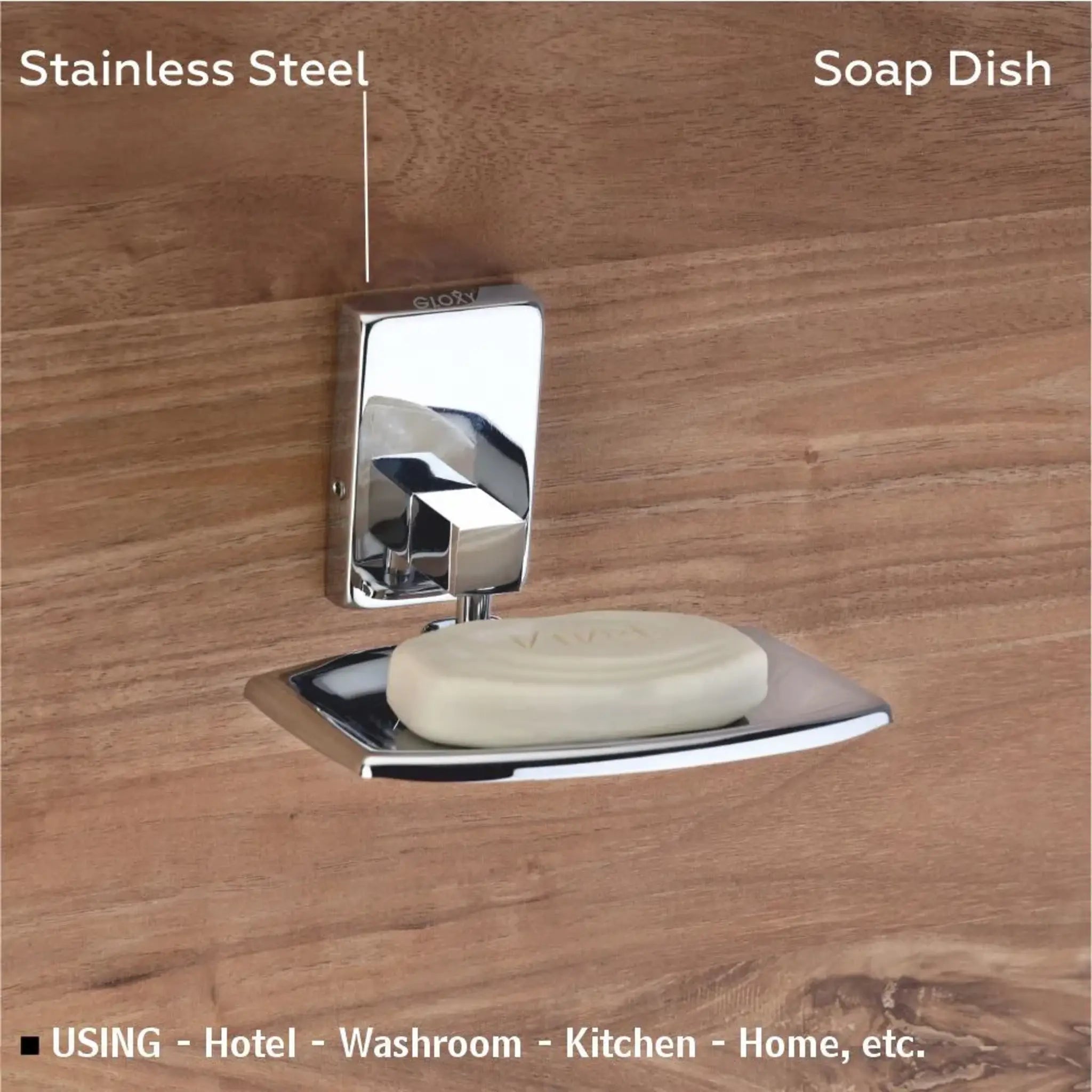 Gloxy Square Shape Stainless Steel 202 Grade Chrome Finish Single Soap Holder