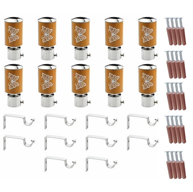 Butterfly Print Aluminium Curtain Bracket with Support - Mustard