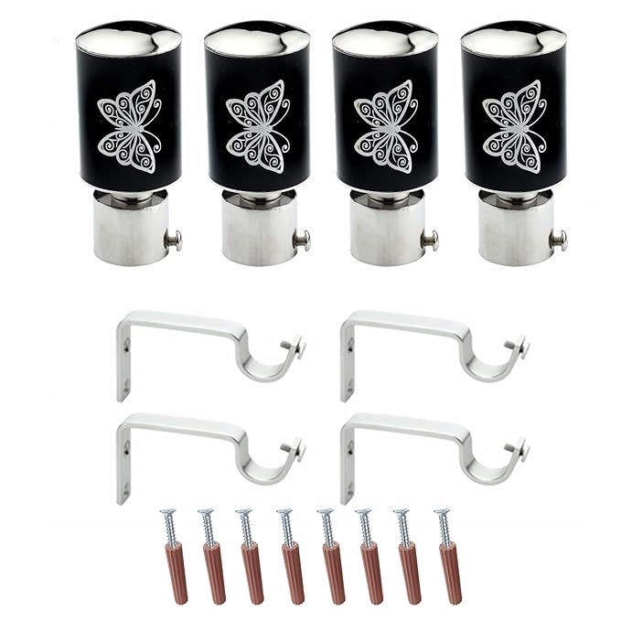Butterfly Print Aluminium Curtain Bracket with Support (Black)