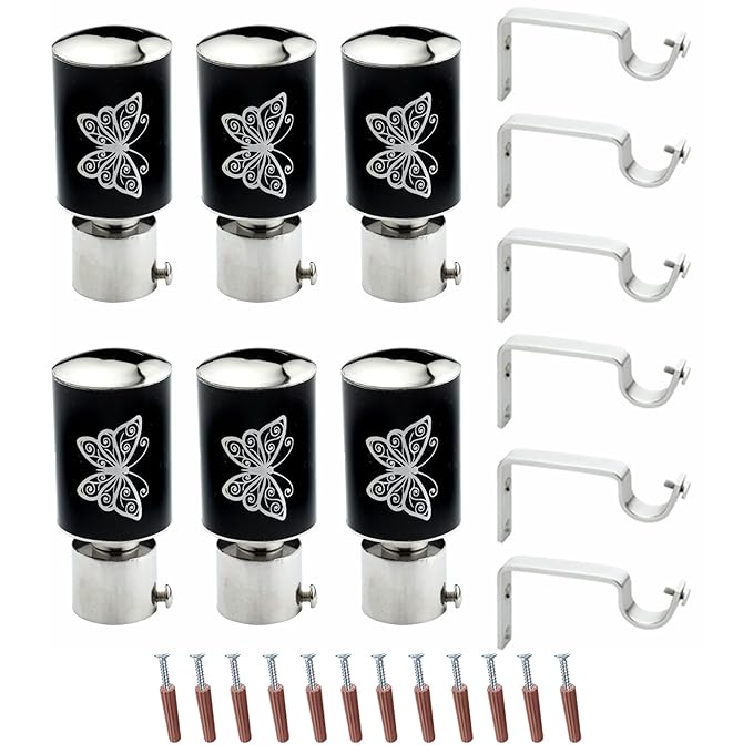Butterfly Print Aluminium Curtain Bracket with Support (Black)