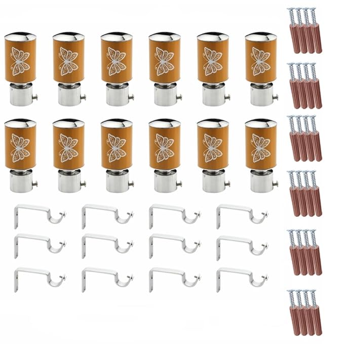 Butterfly Print Aluminium Curtain Bracket with Support - Mustard
