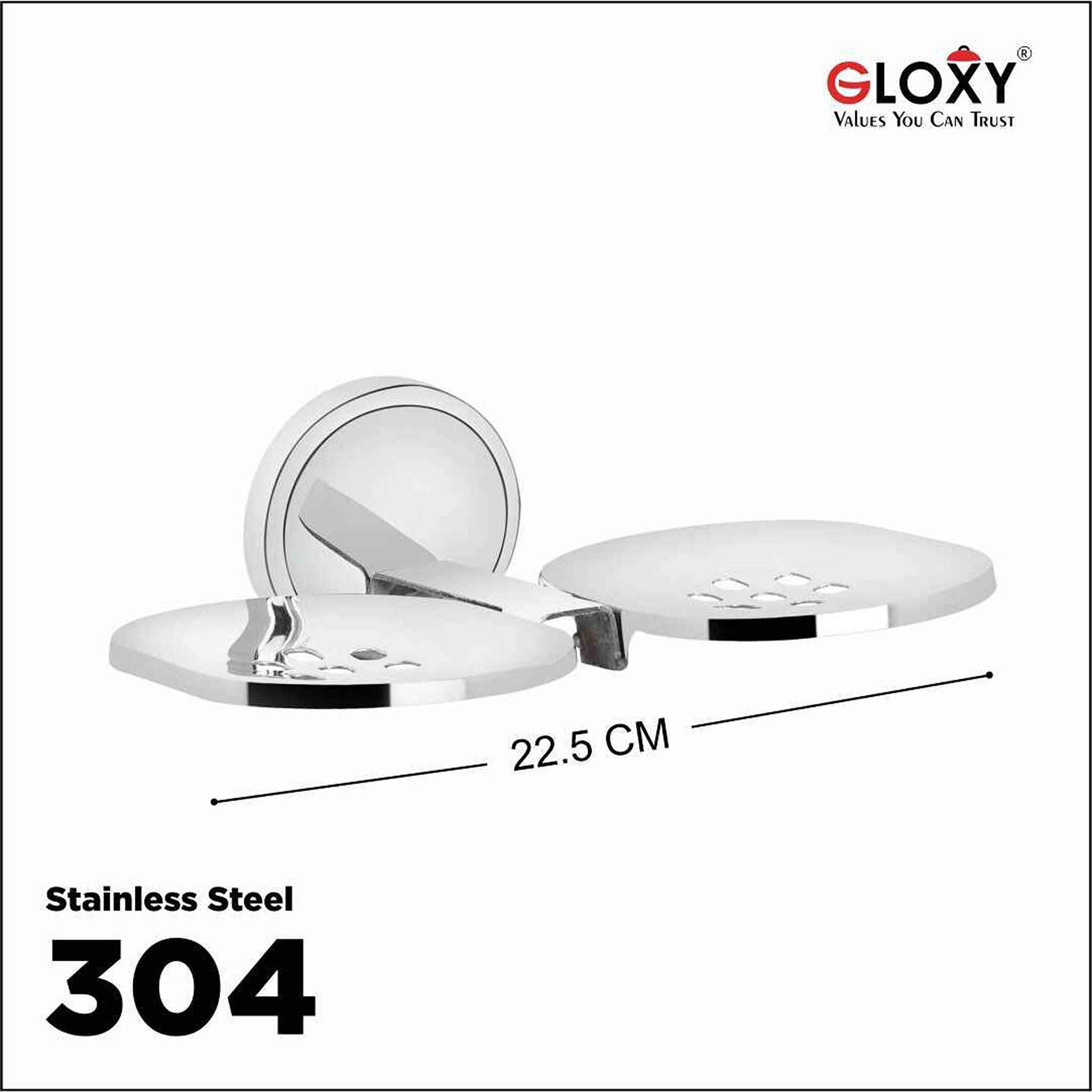Gloxy Round Shape Stainless Steel 202 Grade Chrome Finish Double Soap Holder