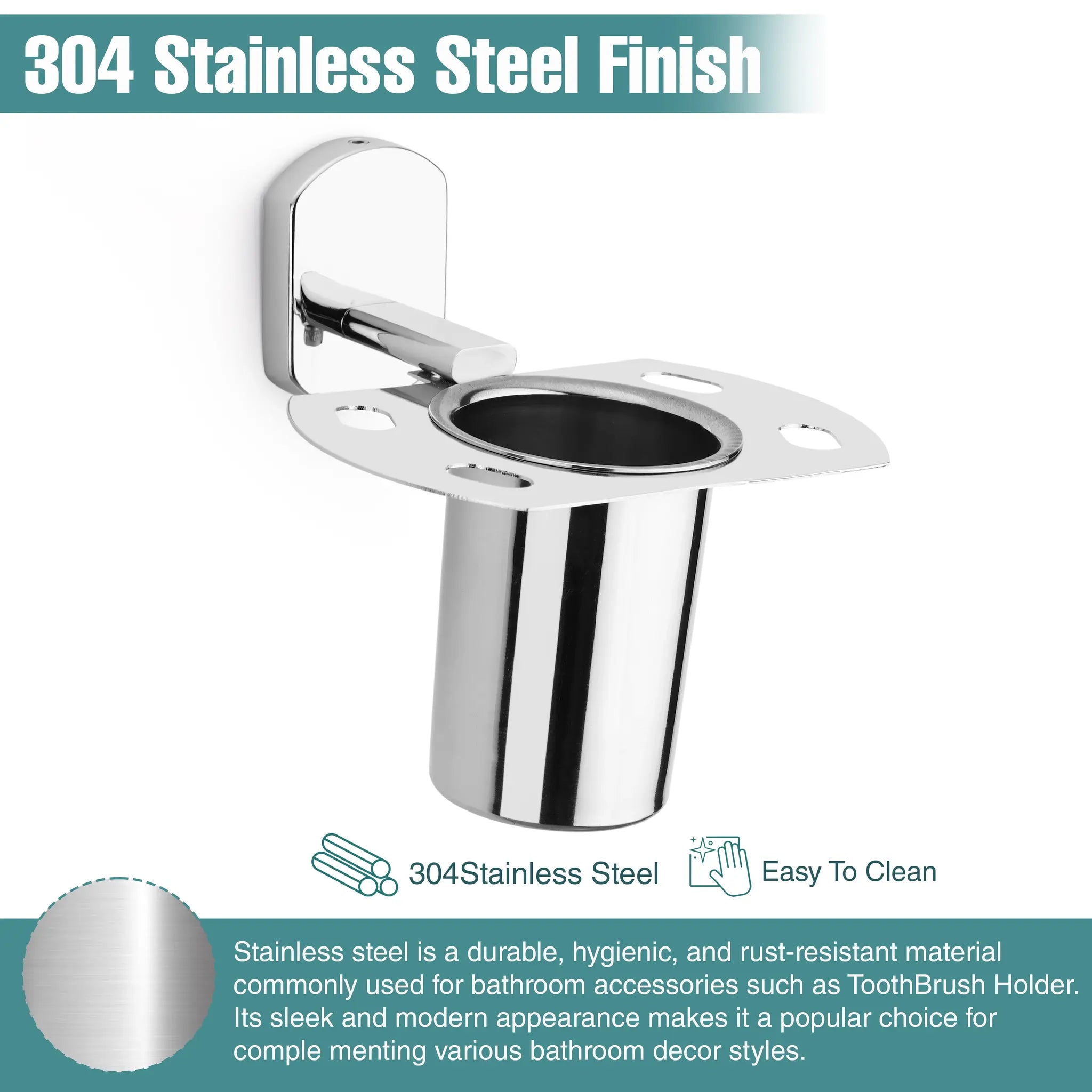 Breza Shape Stainless Steel SS202 Toothbrush Holder (Silver)-by GLOXY®