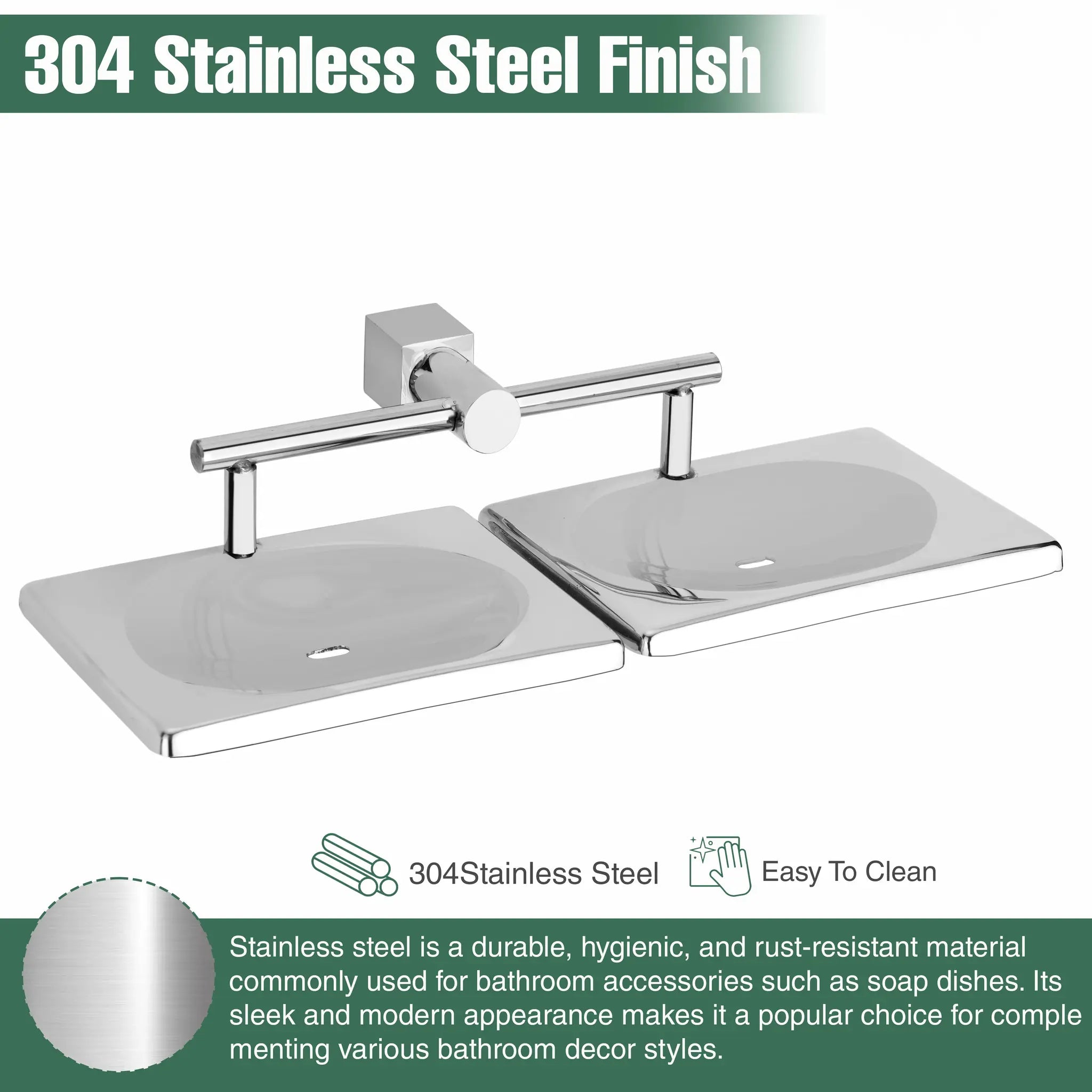 Gloxy Squar Shape Stainless Steel 304 Grade Chrome Finish Double Soap Holder