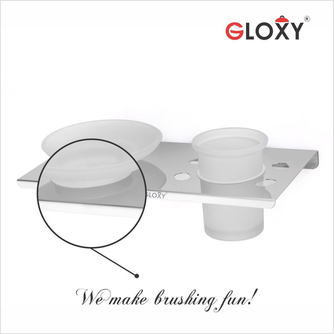 Smokey Stainless Steel Soap Dish with Toothbrush Holder