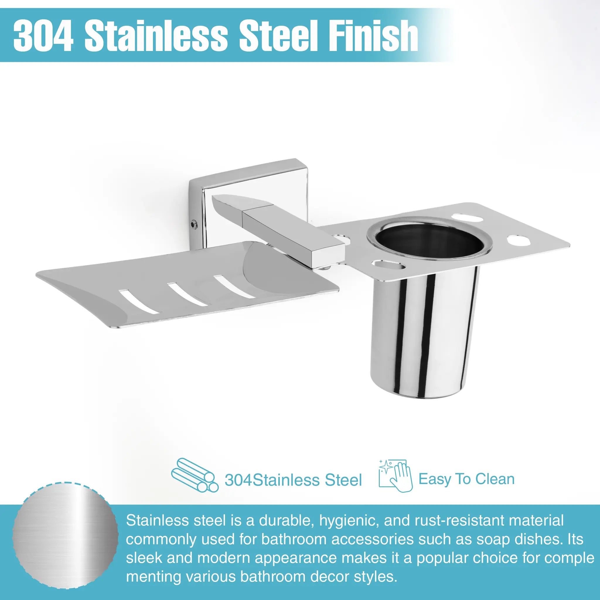 Rectangular Shape Stainless Steel SS304 Soap Holder with Glass (Silver)-by GLOXY®