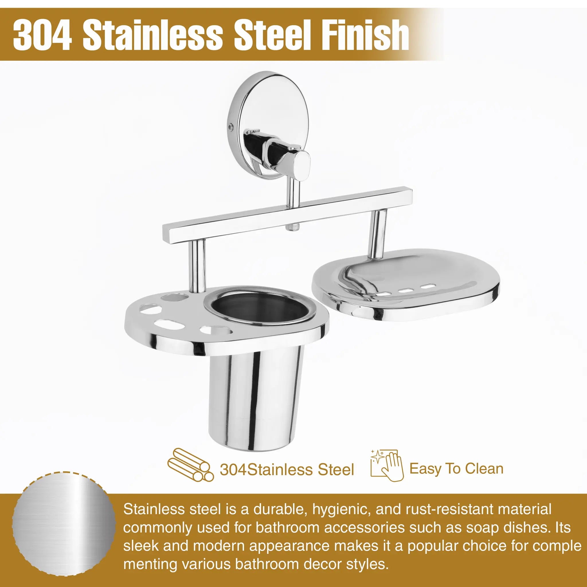 Gloxy Oval Shape Stainless Steel 202 Grade Chrome Finish Single Soap Holder With Toothbrush & Toothpaste Holder