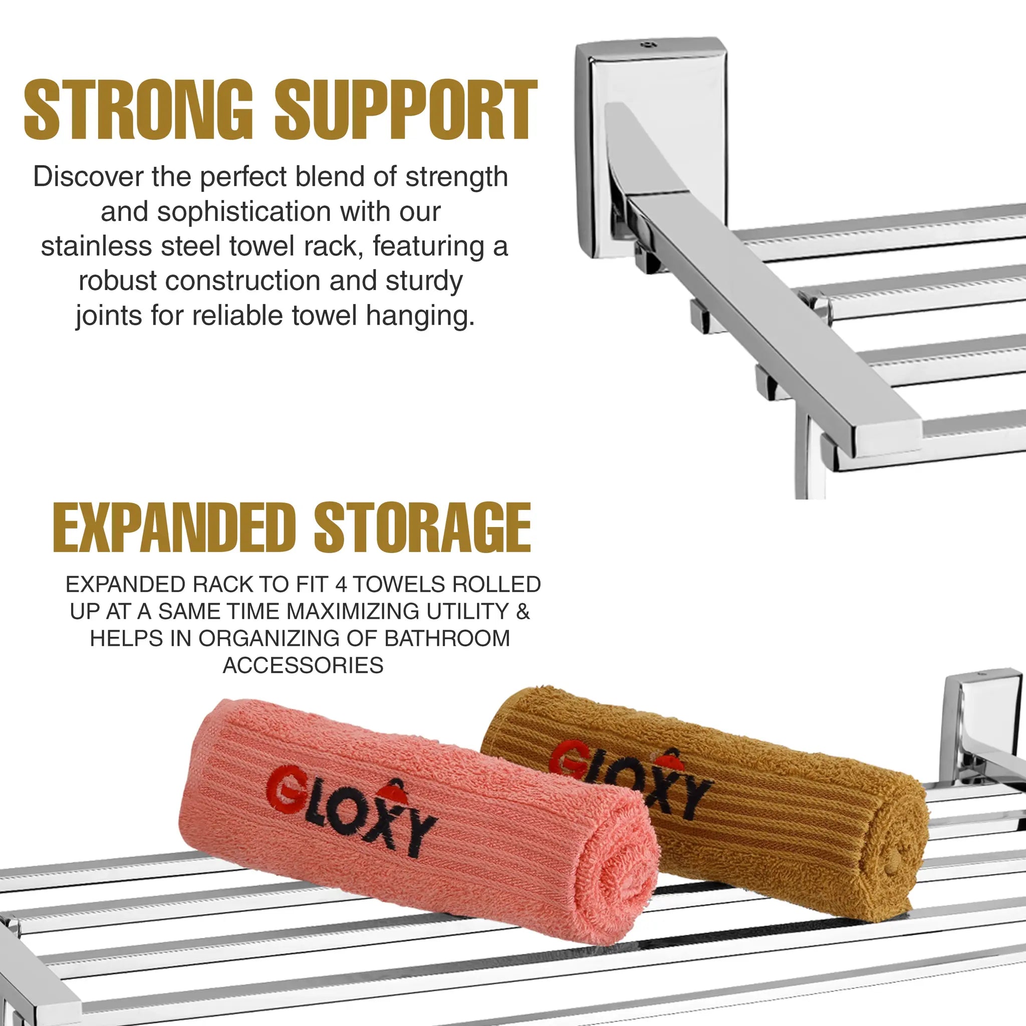 Gloxy Round Shape Stainless Steel Chrome Finsih Towel Rack with Towel Hanger-24 Inch