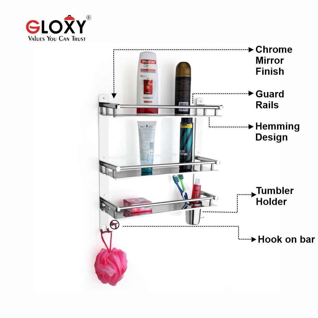 Stainless Steel 3-Layer Multipurpose Bathroom Shelf
