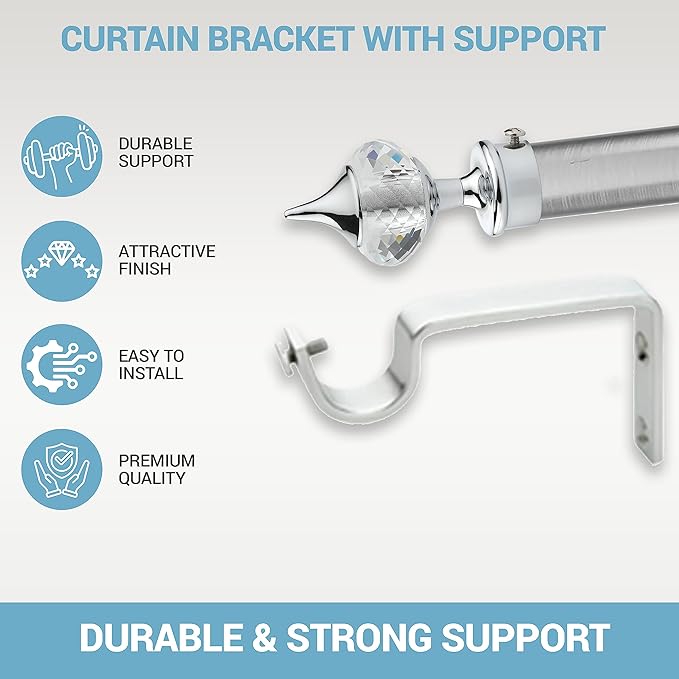 Single Diamond Aluminium Curtain Bracket with Support(Silver)