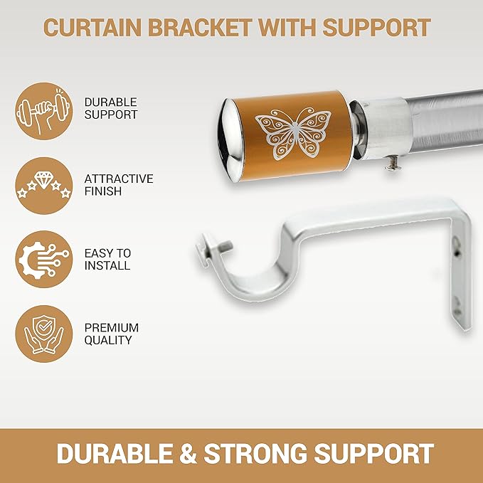 Butterfly Print Aluminium Curtain Bracket with Support - Mustard