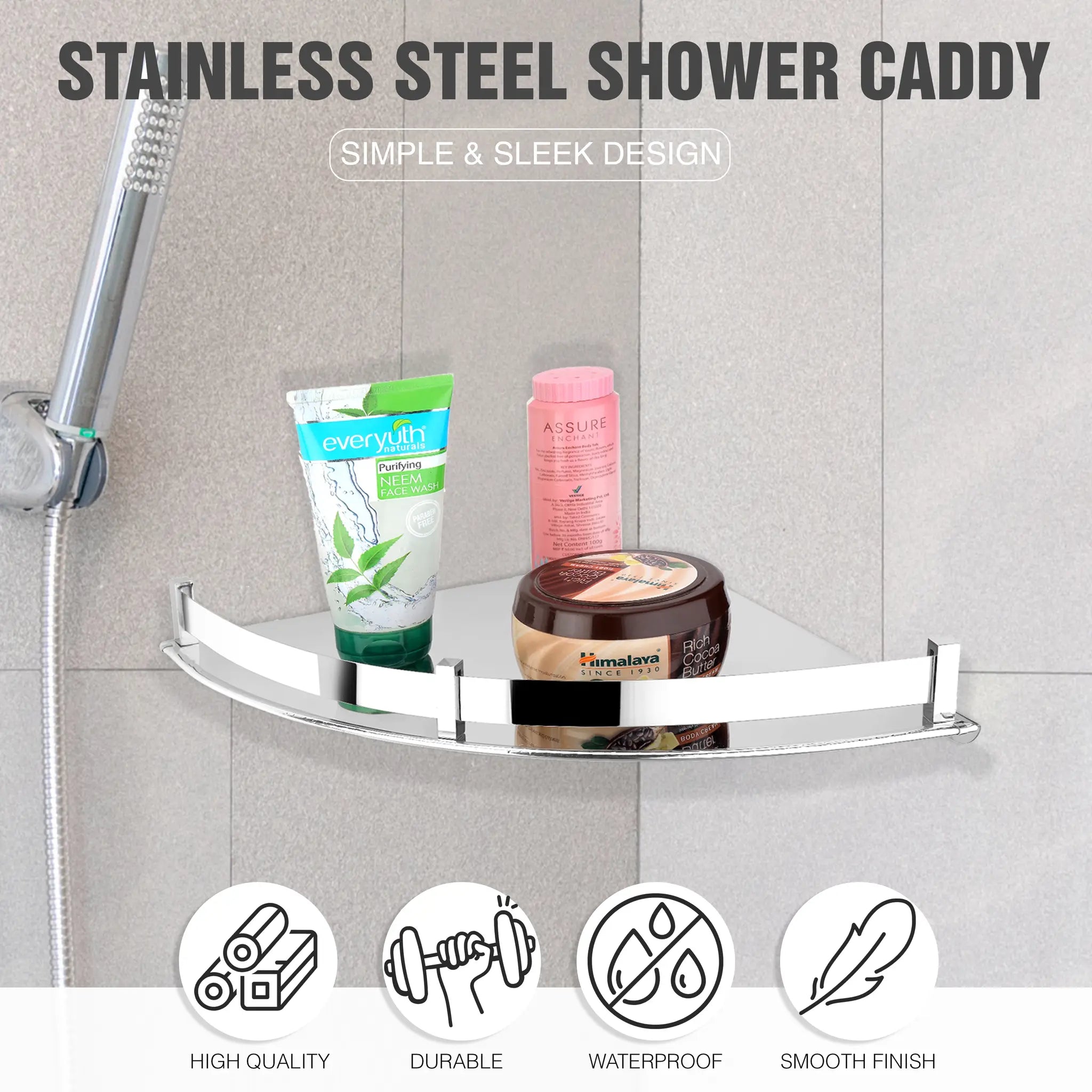 Gloxy Stainless Steel 1-Layer Chrome Finish Bathroom Corner Shelf