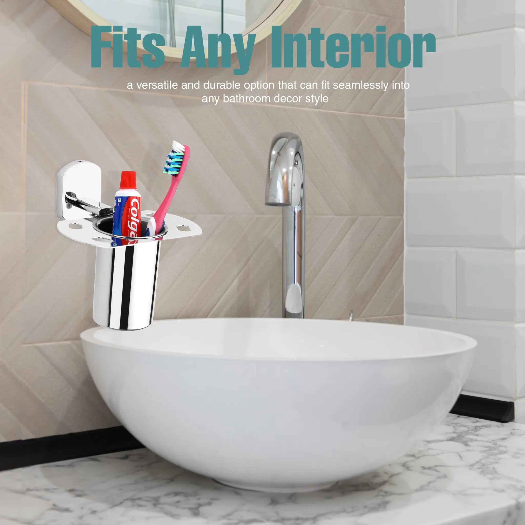 Breza Shape Stainless Steel SS202 Toothbrush Holder (Silver)-by GLOXY®