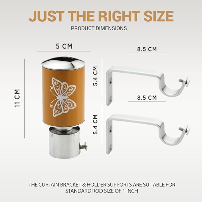 Butterfly Print Aluminium Curtain Bracket with Support - Mustard