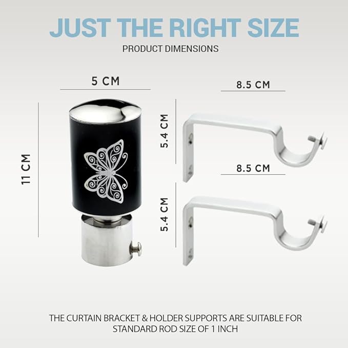 Butterfly Print Aluminium Curtain Bracket with Support (Black)