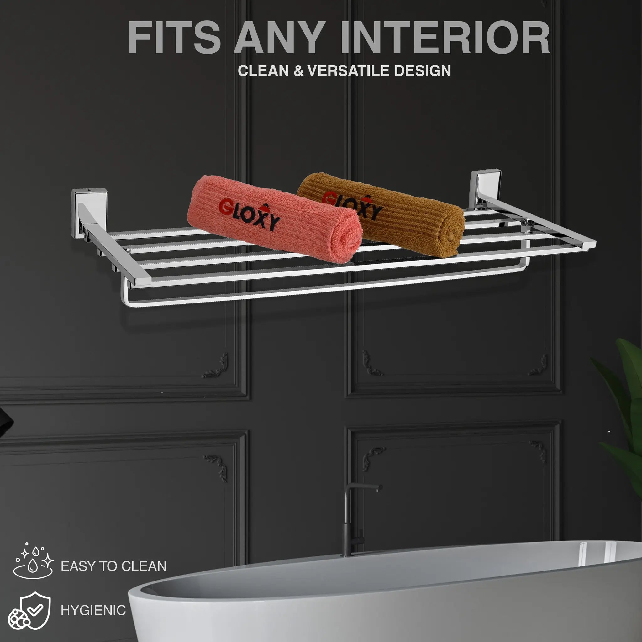 Gloxy Round Shape Stainless Steel Chrome Finsih Towel Rack with Towel Hanger-24 Inch