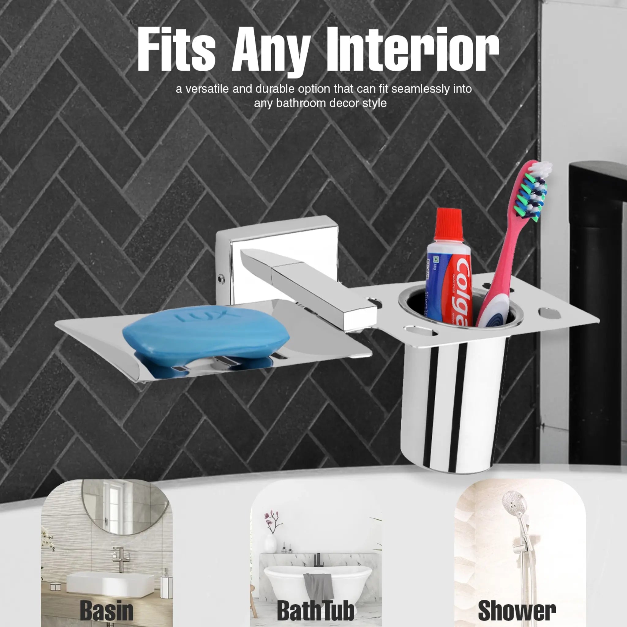 Rectangular Shape Stainless Steel SS304 Soap Holder with Glass (Silver)-by GLOXY®