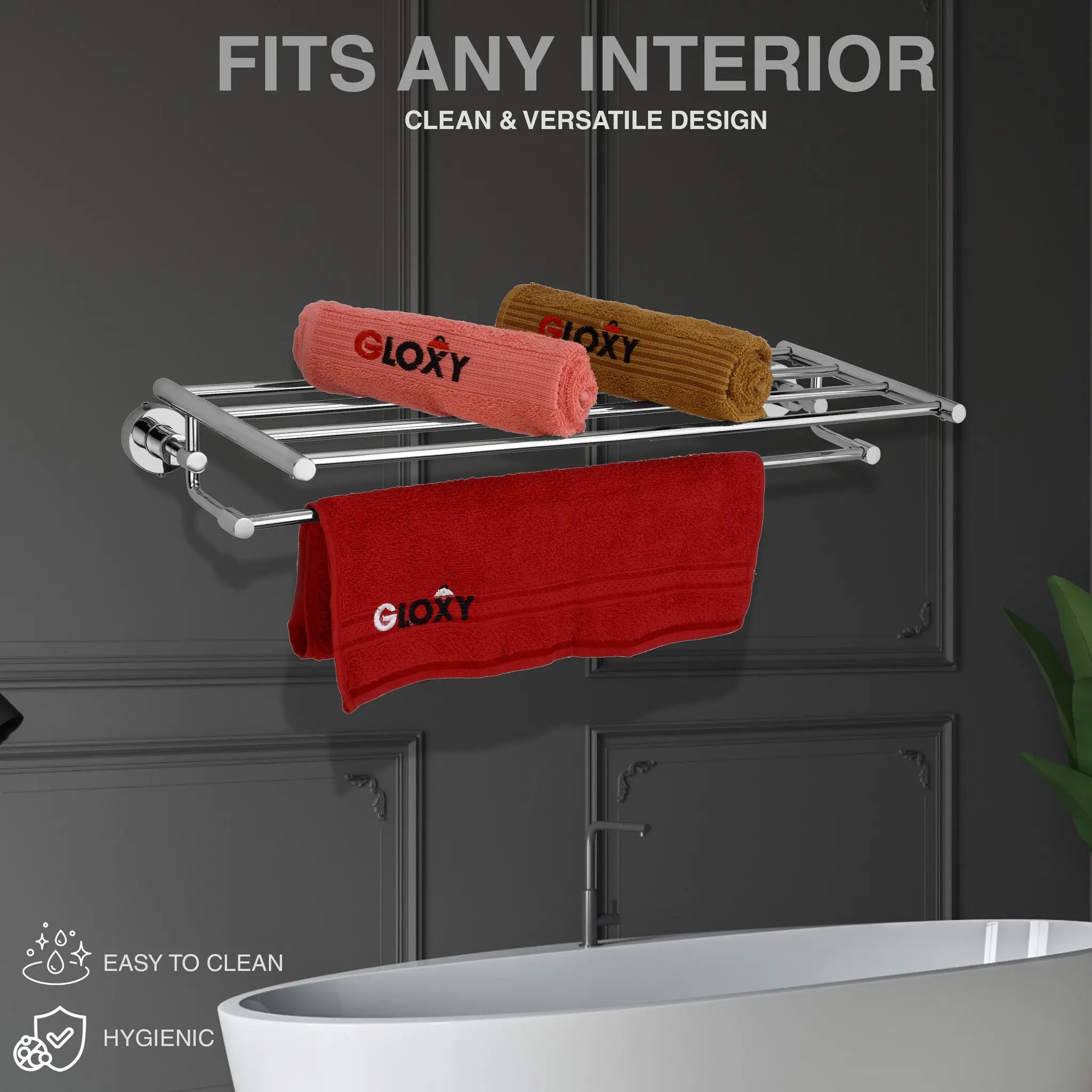 Gloxy Round Shape Stainless Steel Chrome Finsih Towel Rack with Towel Hanger-24 Inch