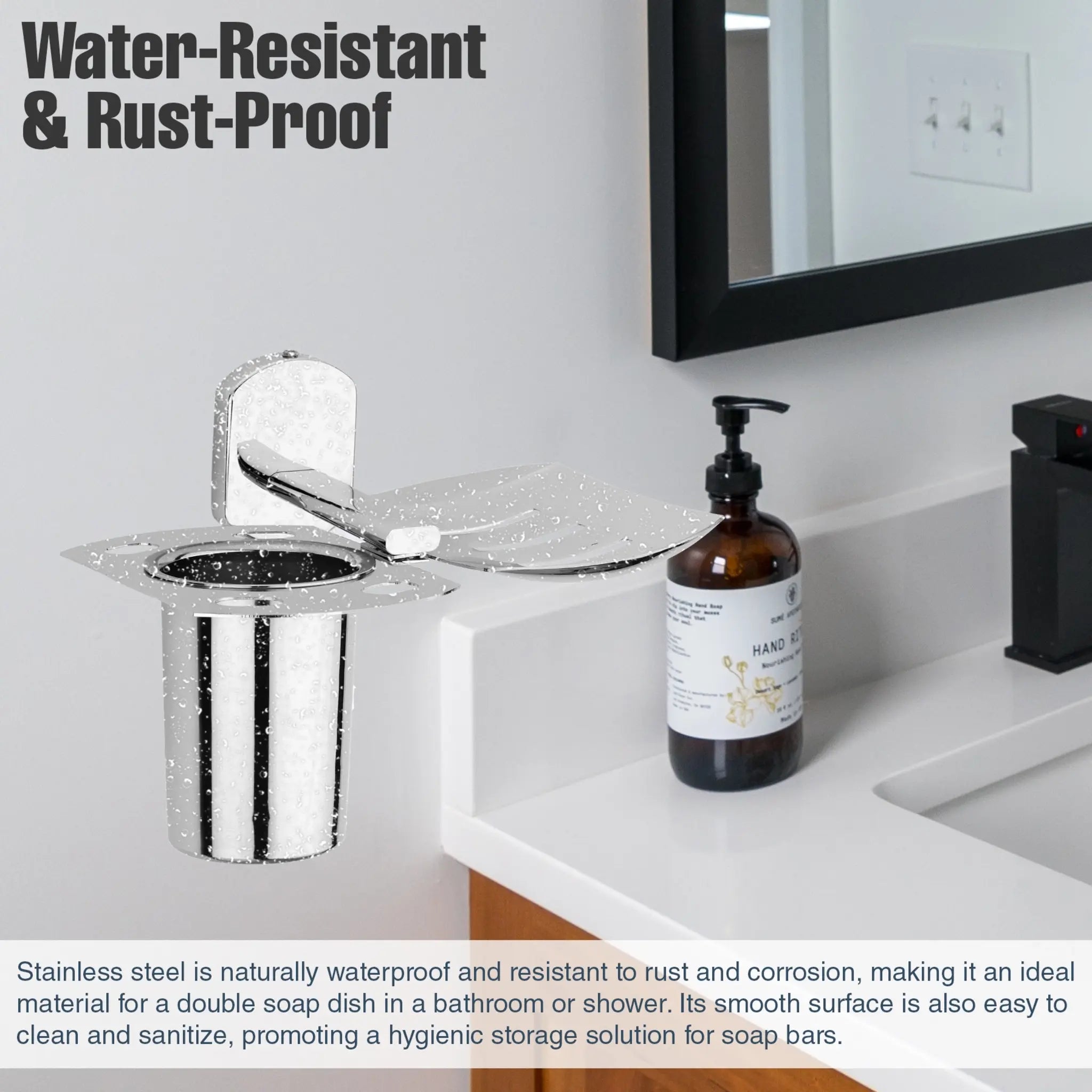 Gloxy Rectangular Shape Stainless Steel 202 Grade Chrome Finish Single Soap Holder With Tumbler Holder