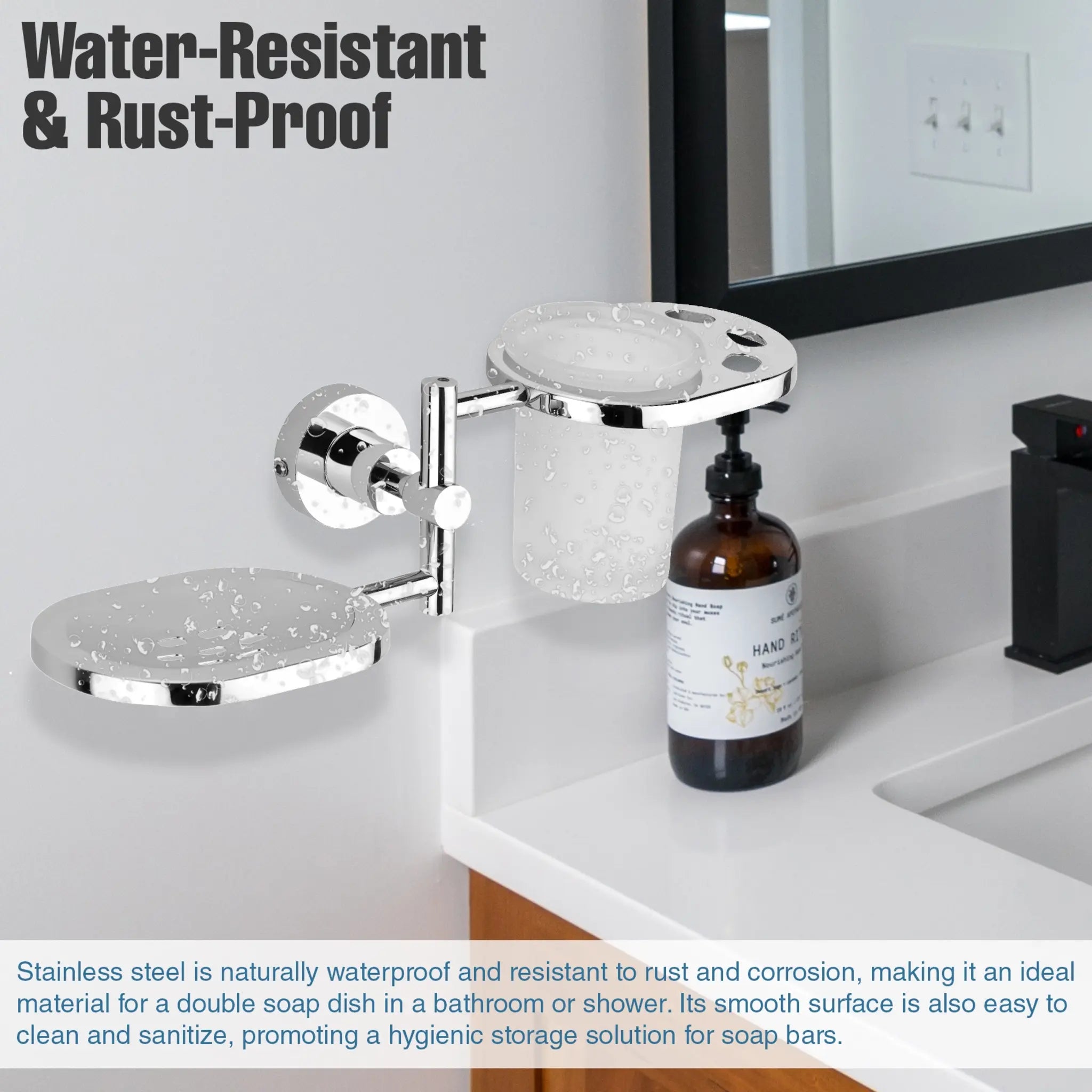 Gloxy Round Shape Stainless Steel 202 Grade Chrome Finish Single Soap Holder With Tumbler & Toothbrush Holder