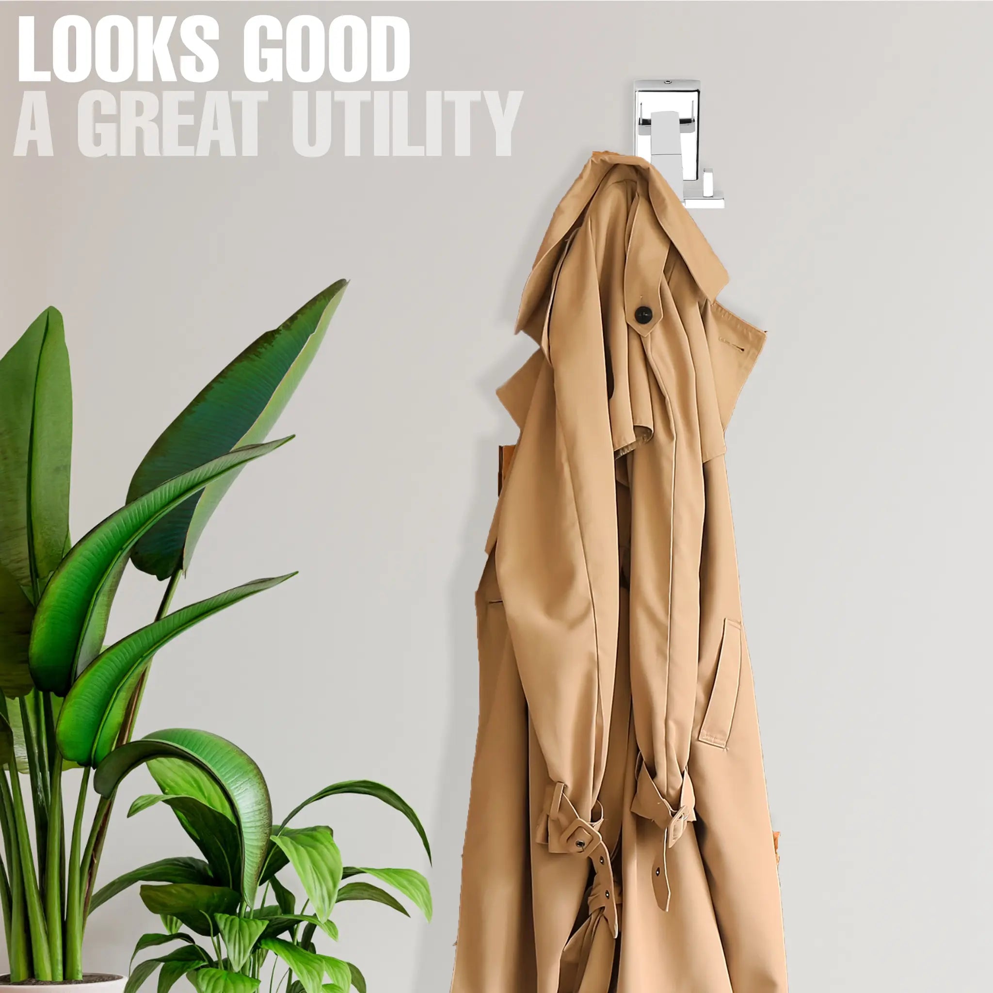 Stainless Steel SS202 Robe Hooks (Silver)-by GLOXY®