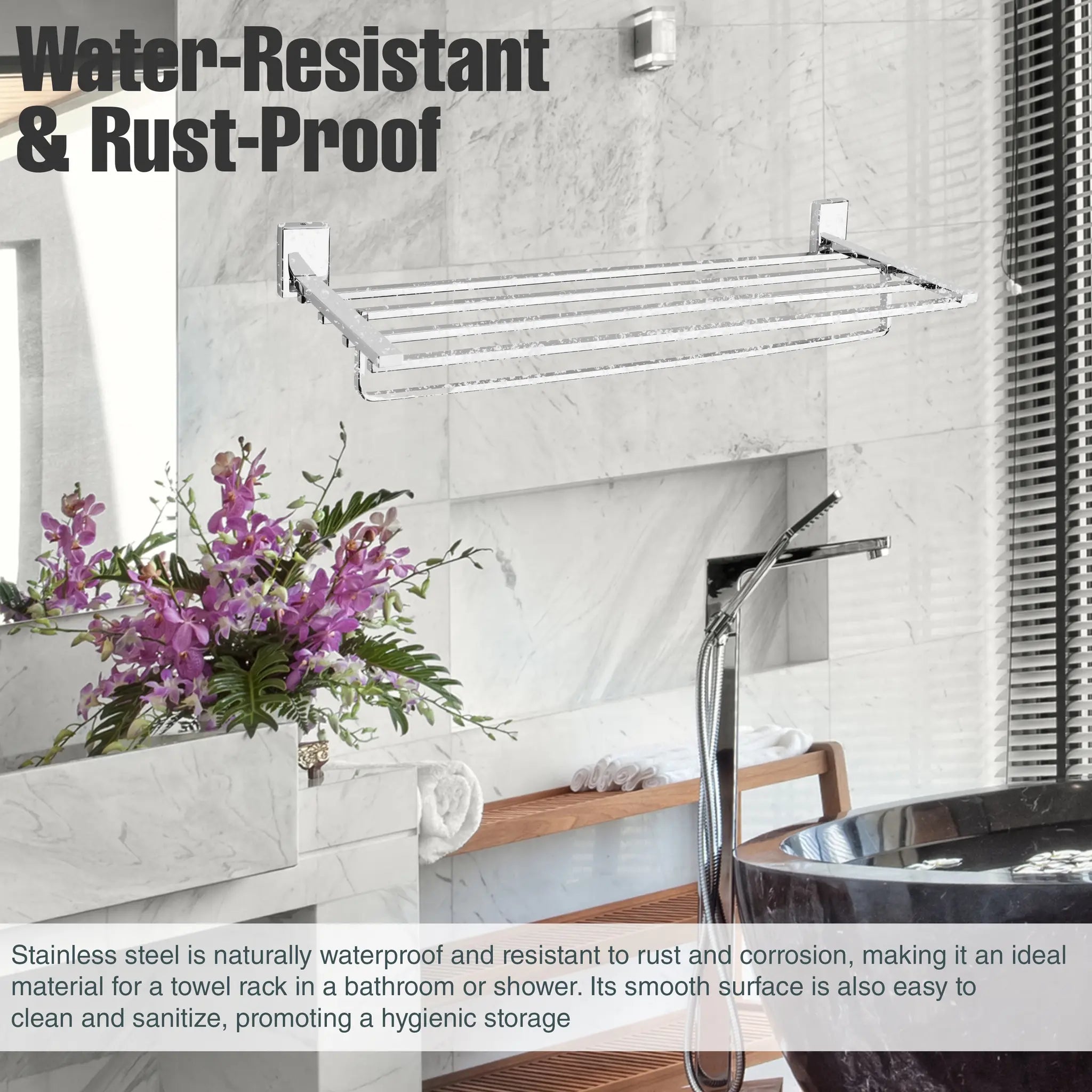 Gloxy Round Shape Stainless Steel Chrome Finsih Towel Rack with Towel Hanger-24 Inch