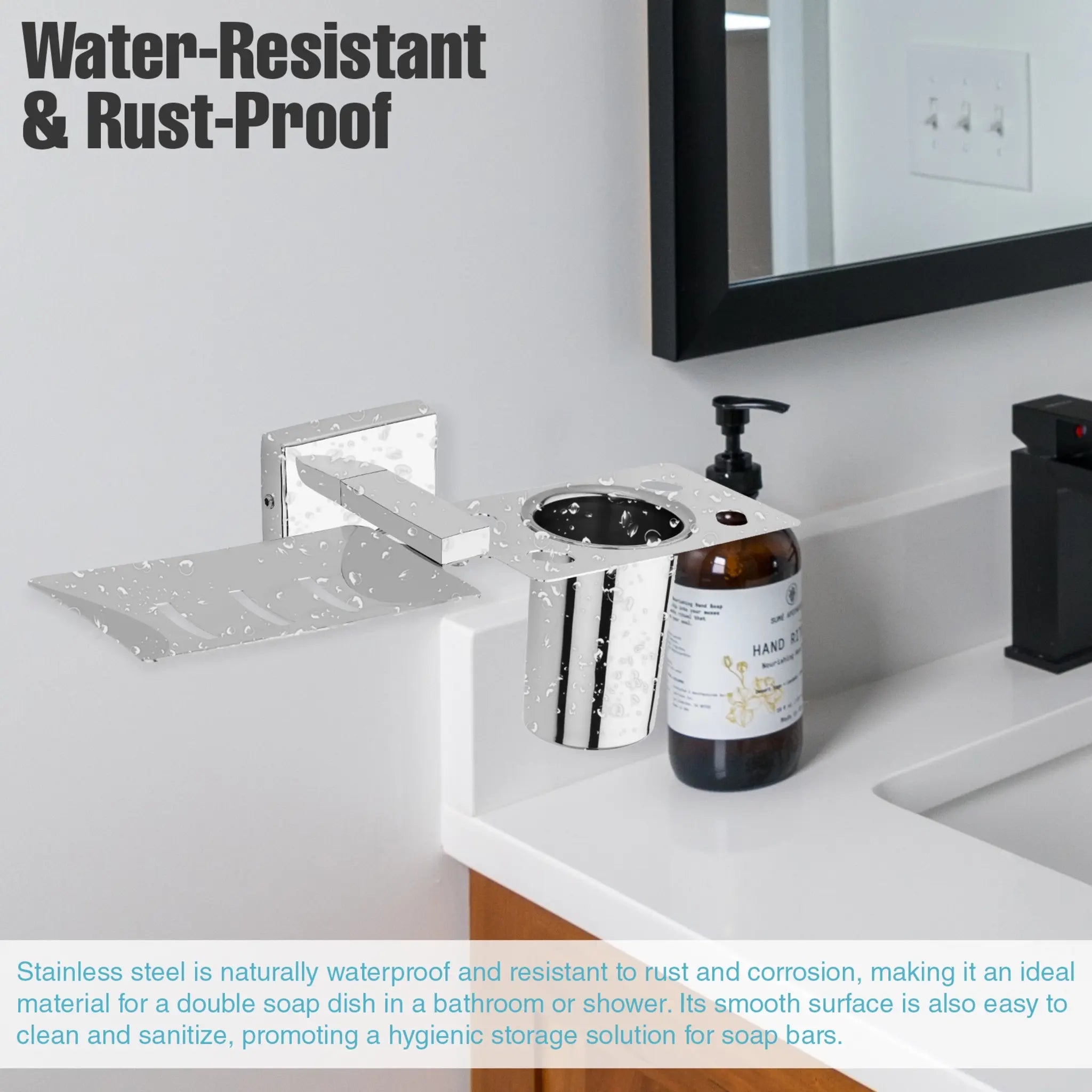 Rectangular Shape Stainless Steel SS304 Soap Holder with Glass (Silver)-by GLOXY®