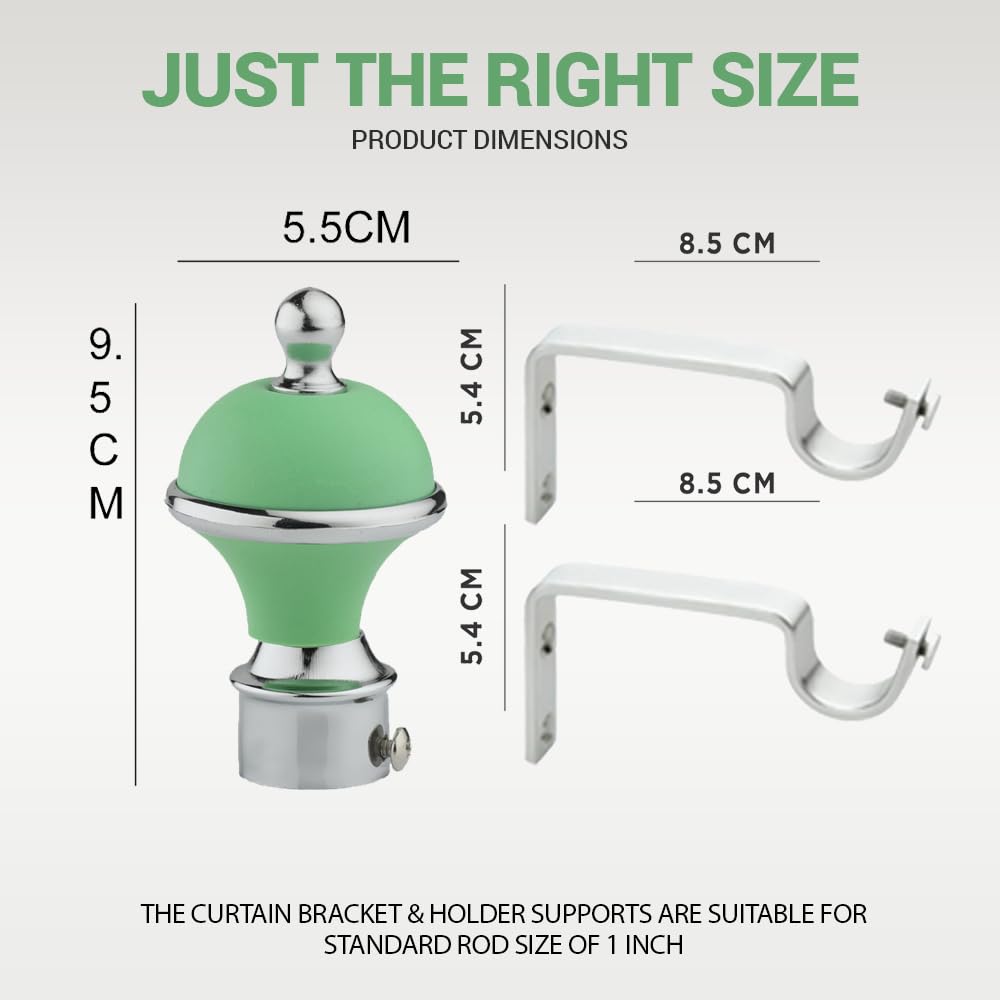 GLOXY Manjira Shape Stainless Steel & ABS Curtain Bracket Parda Holder with Support 1 Inch Rod Pocket Finials Designer Door and Window Rod Support Fittings, Curtain Rod Holder