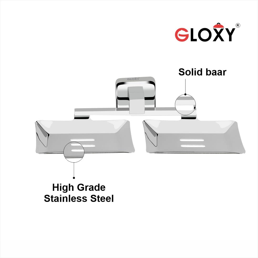Gloxy Stainless Steel Double Soap Holder for Bathroom