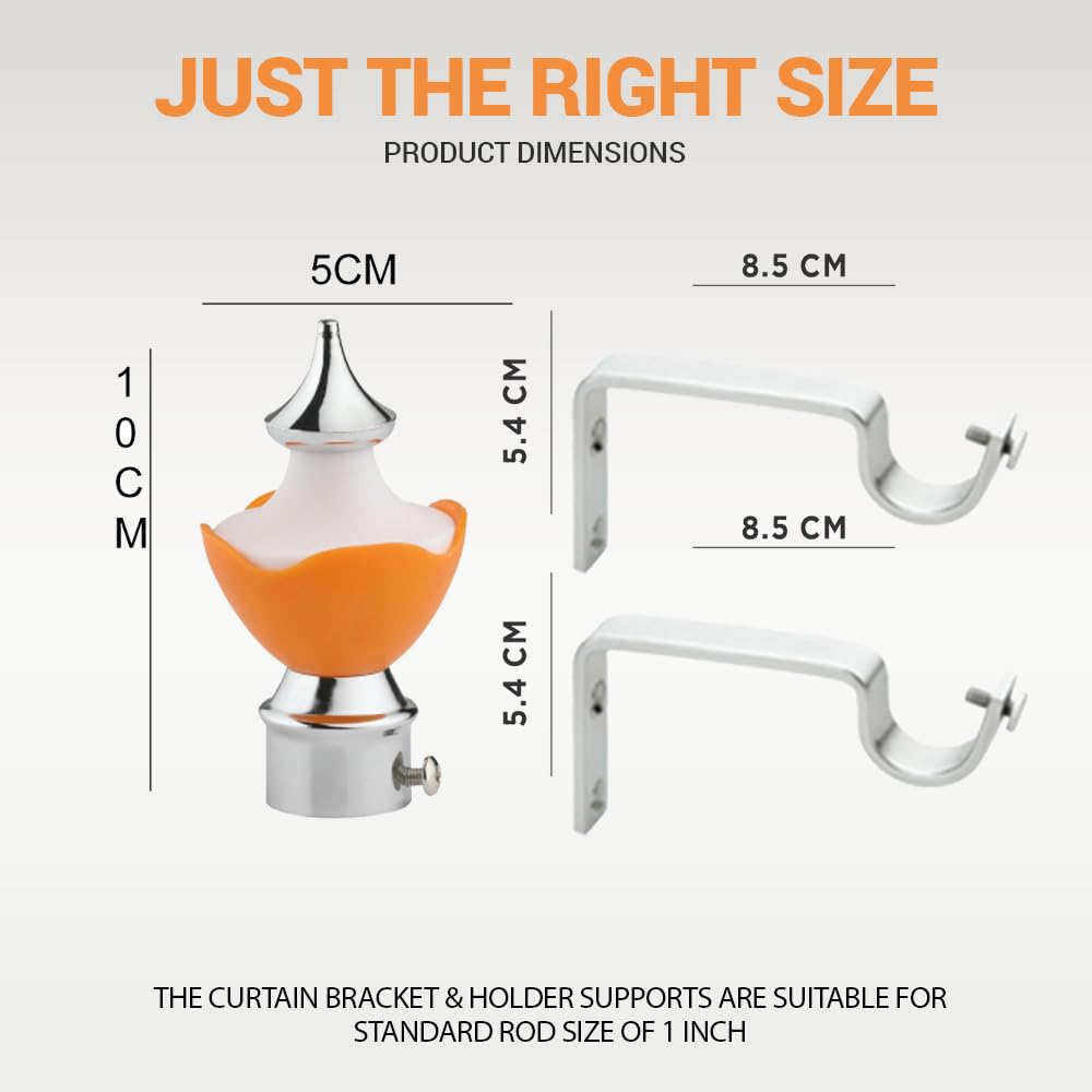GLOXY Double Colour Stainless Steel & ABS Curtain Bracket Parda Holder with Support 1 Inch Rod Pocket Finials Designer Door and Window Rod Support Fittings, Curtain Rod Holder