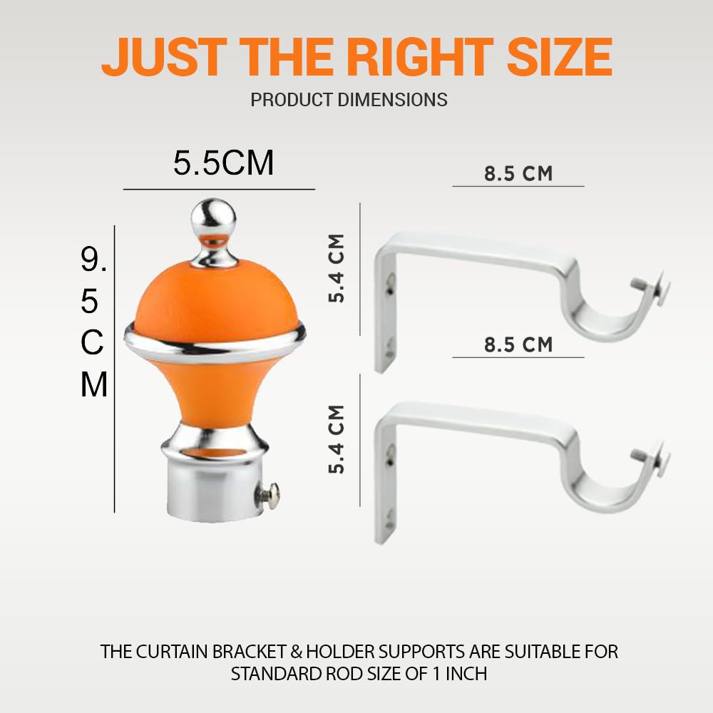 GLOXY Manjira Shape Stainless Steel & ABS Curtain Bracket Parda Holder with Support 1 Inch Rod Pocket Finials Designer Door and Window Rod Support Fittings, Curtain Rod Holder (Copy)