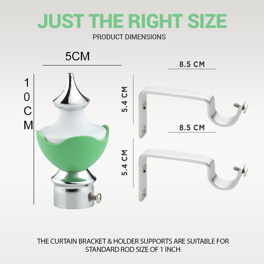 GLOXY Double Colour Stainless Steel & ABS Curtain Bracket Parda Holder with Support 1 Inch Rod Pocket Finials Designer Door and Window Rod Support Fittings, Curtain Rod Holder