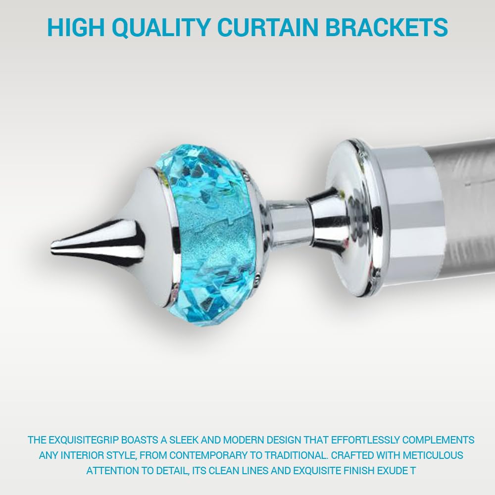 Single Diamond Aluminium Curtain Bracket with Support(Silver Mix Sky Blue)-by GLOXY®