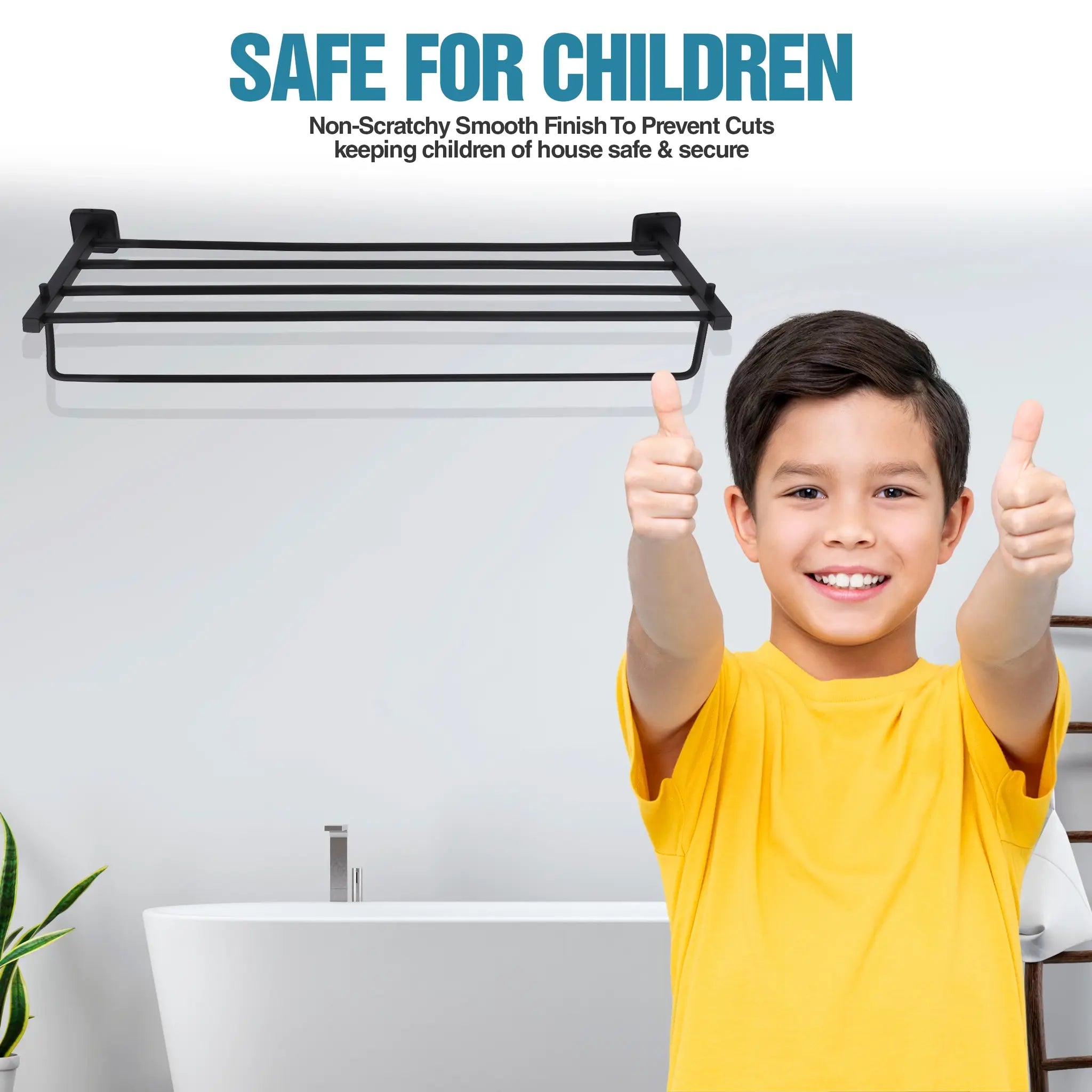 Gloxy Rectangular Shape Stainless Steel Black Finsih Towel Rack with Towel Hanger-24 Inch