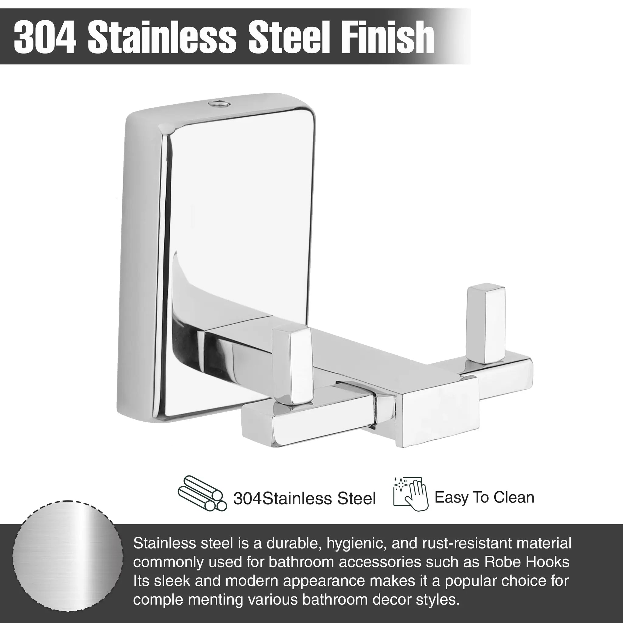 Stainless Steel SS202 Robe Hooks (Silver)-by GLOXY®