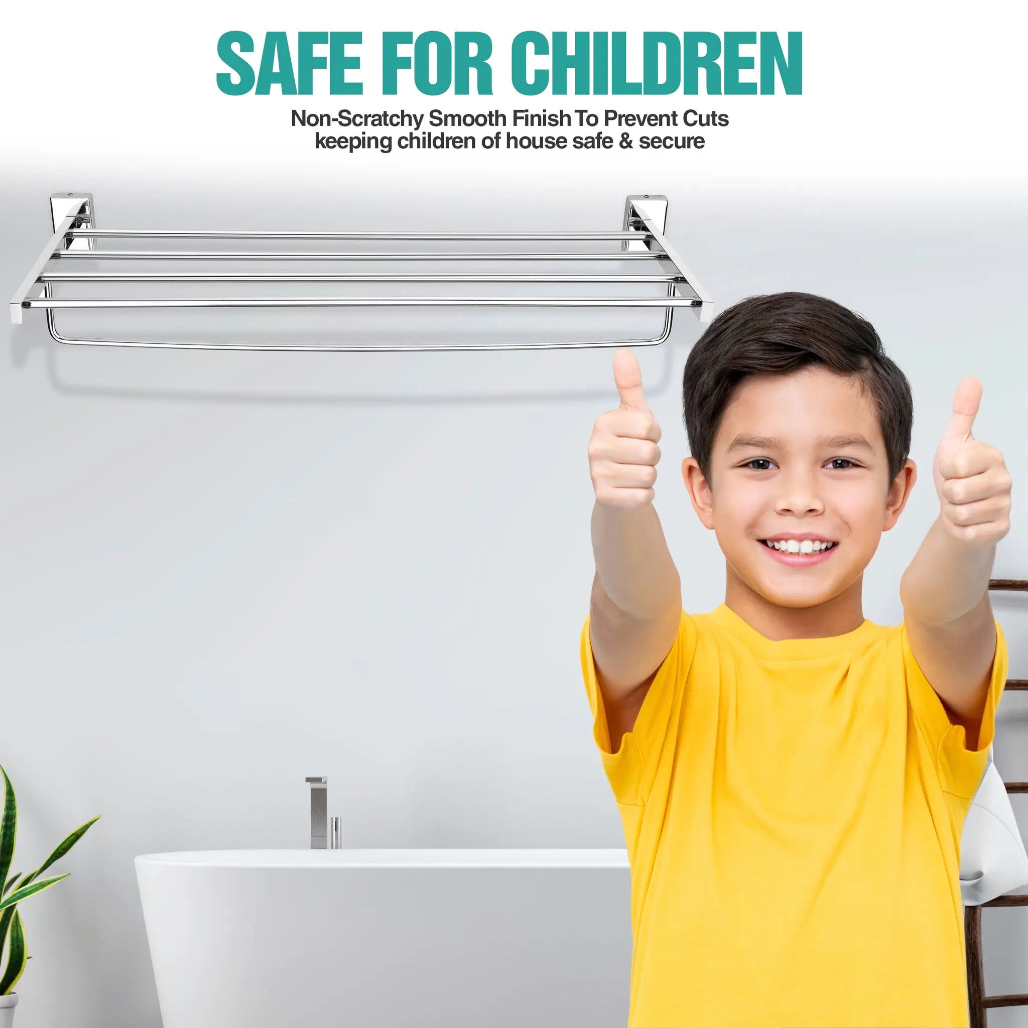 Gloxy Jeta Shape Stainless Steel Chrome Finsih Towel Rack with Towel Hanger-24 Inch