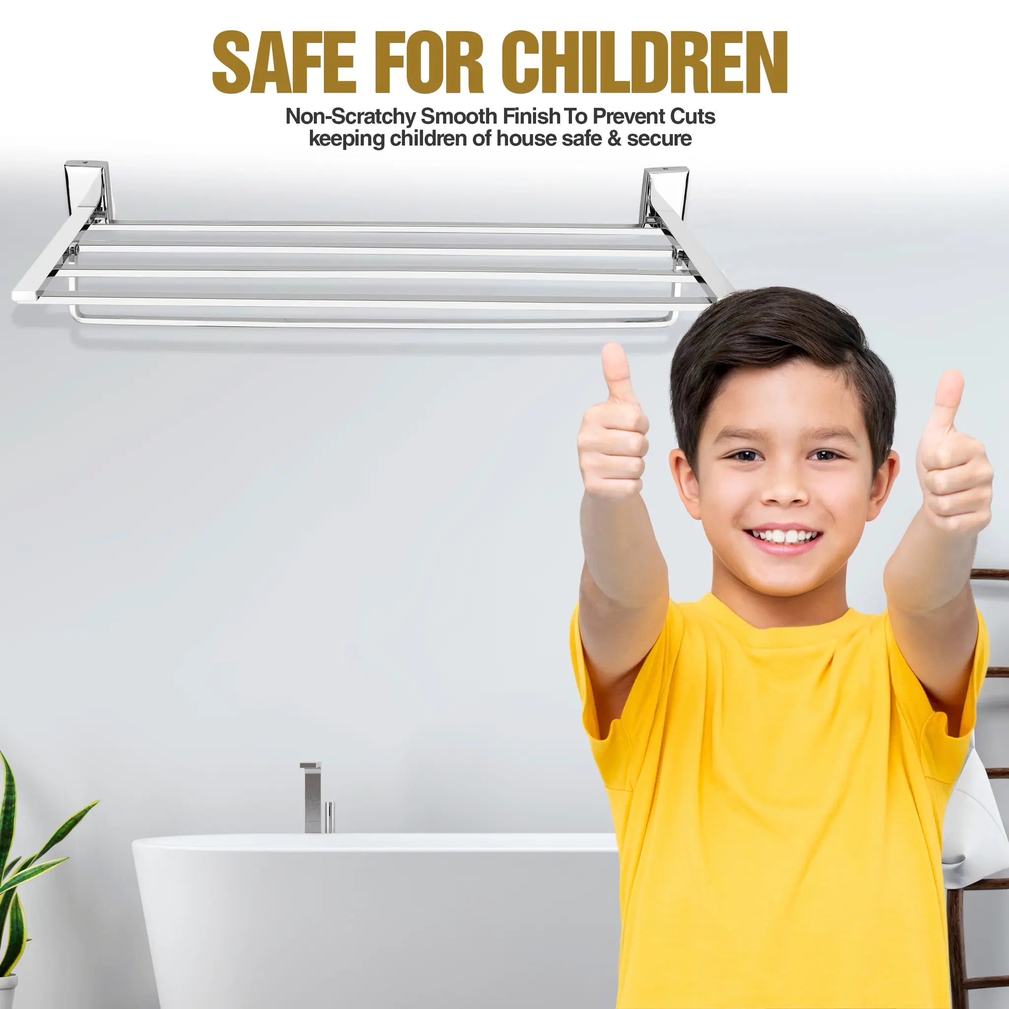 Gloxy Round Shape Stainless Steel Chrome Finsih Towel Rack with Towel Hanger-24 Inch