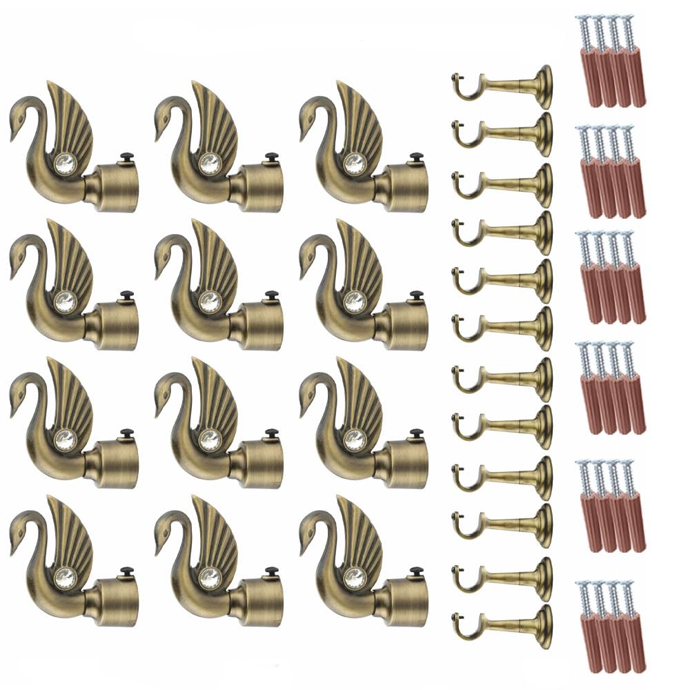 GLOXY Swan Design Rod end Cap - Antique Aluminium Curtain Brackets - Stylish Curtain Rod Holder with C Support Holders for Wall - Perfect for Home Decor