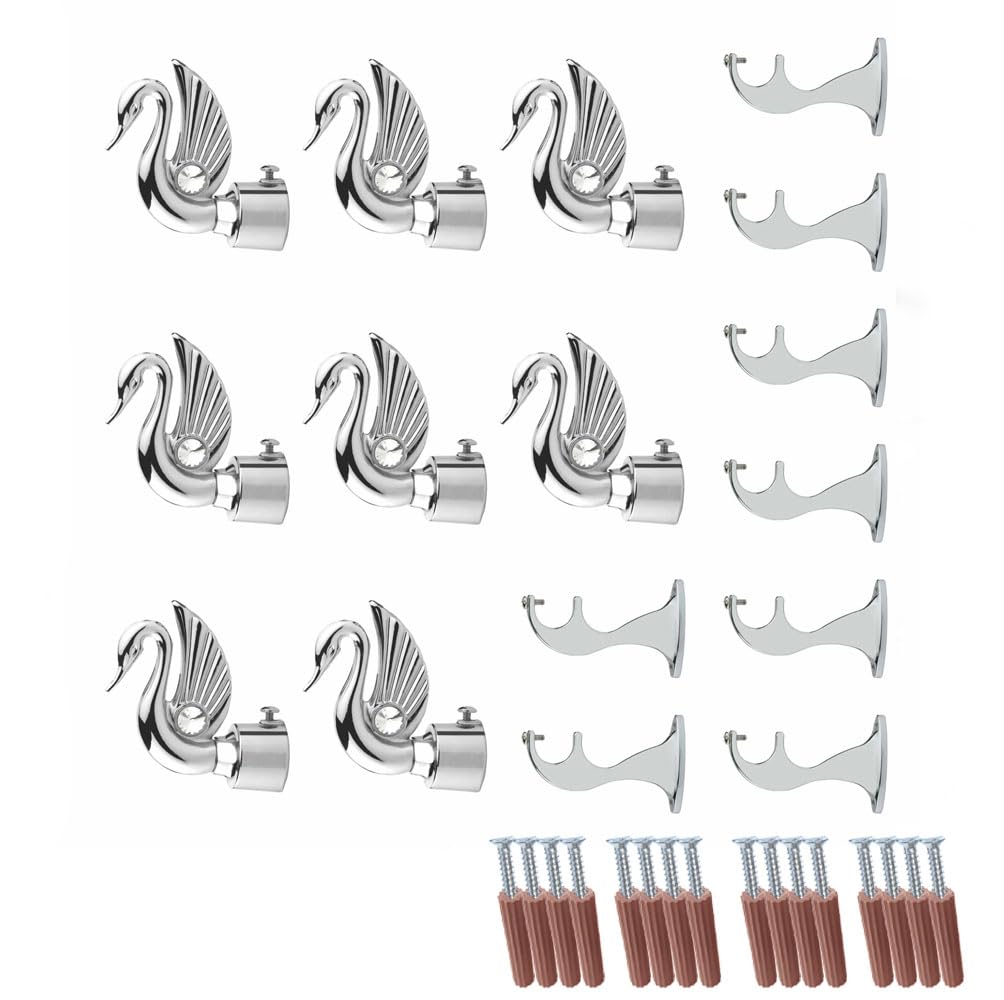 GLOXY Swan Bird Shape Curtain Brackets - Decorative Curtain Rod Holder - Curtain Holder with Wall Fittings, Screws, and Strong Support for Wall Decoration Items for Hall