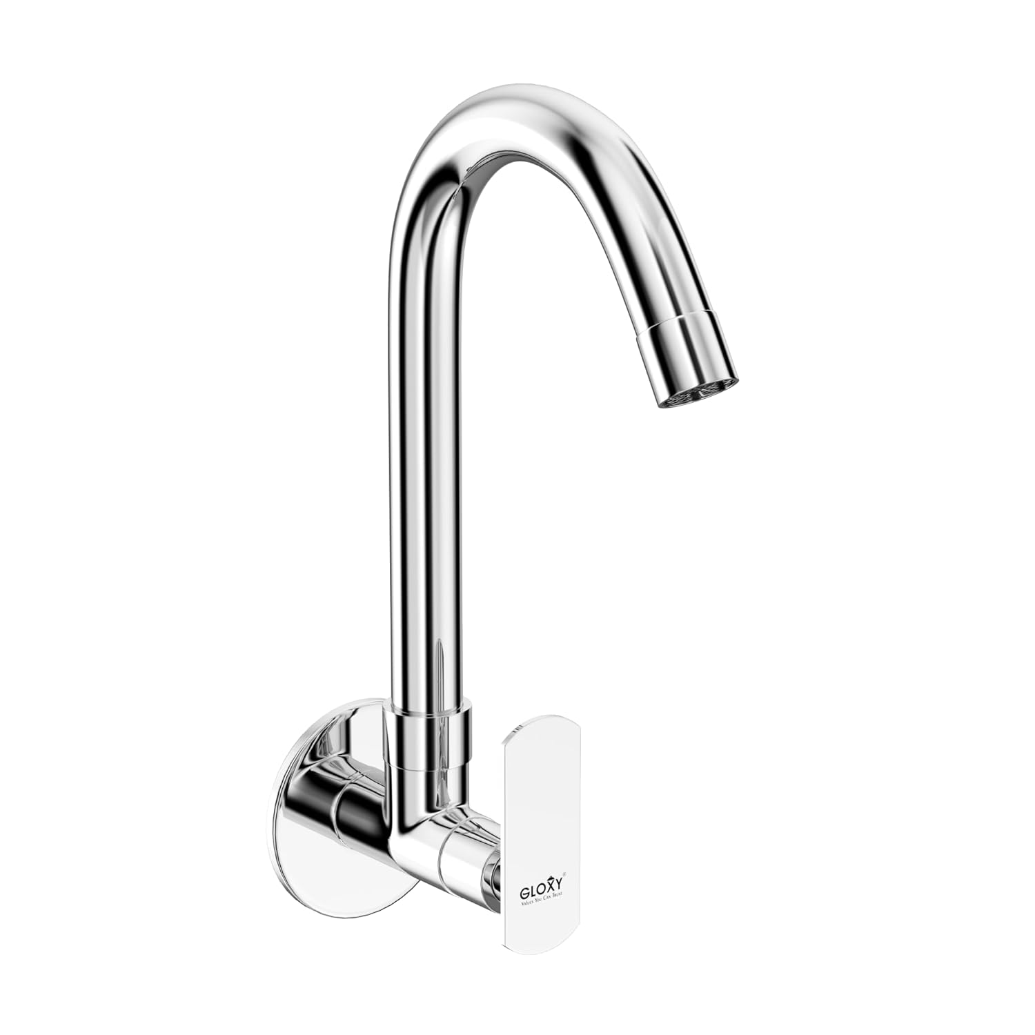 Gloxy Jet+ Series Single Lever 360° Swivel Spout Wall Mount Brass Swan Neck Faucet