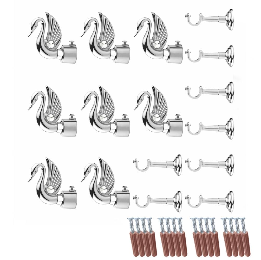 GLOXY Swan Bird Design Aluminium Curtain Brackets - curtain rod holder - Curtain Holders For Wall - Curtain Holder With 1-Inch Curtain Rod End Cap & Support Fittings For Doors & Windows