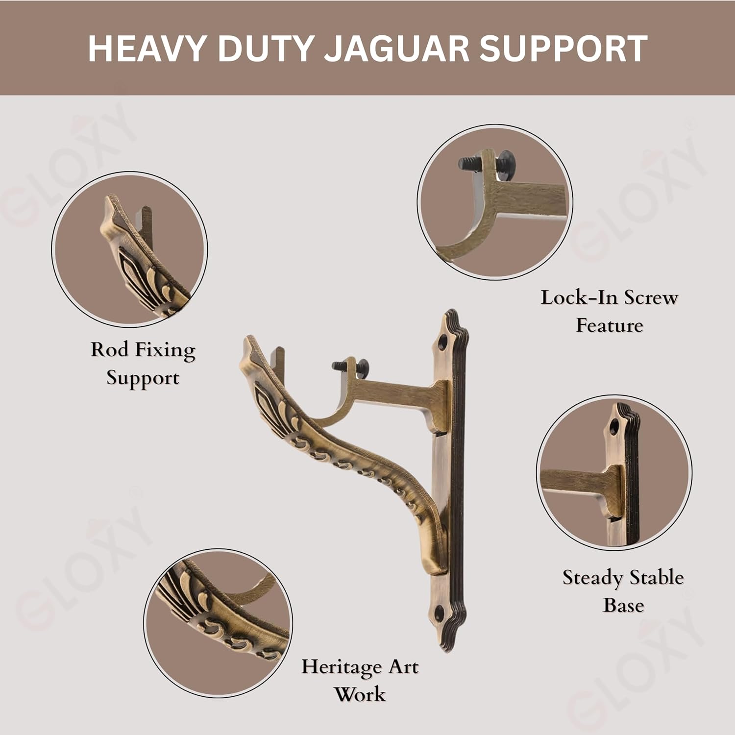 Double Diamond Aluminium Curtain Bracket with Jagguar Support(Antique)-by GLOXY®