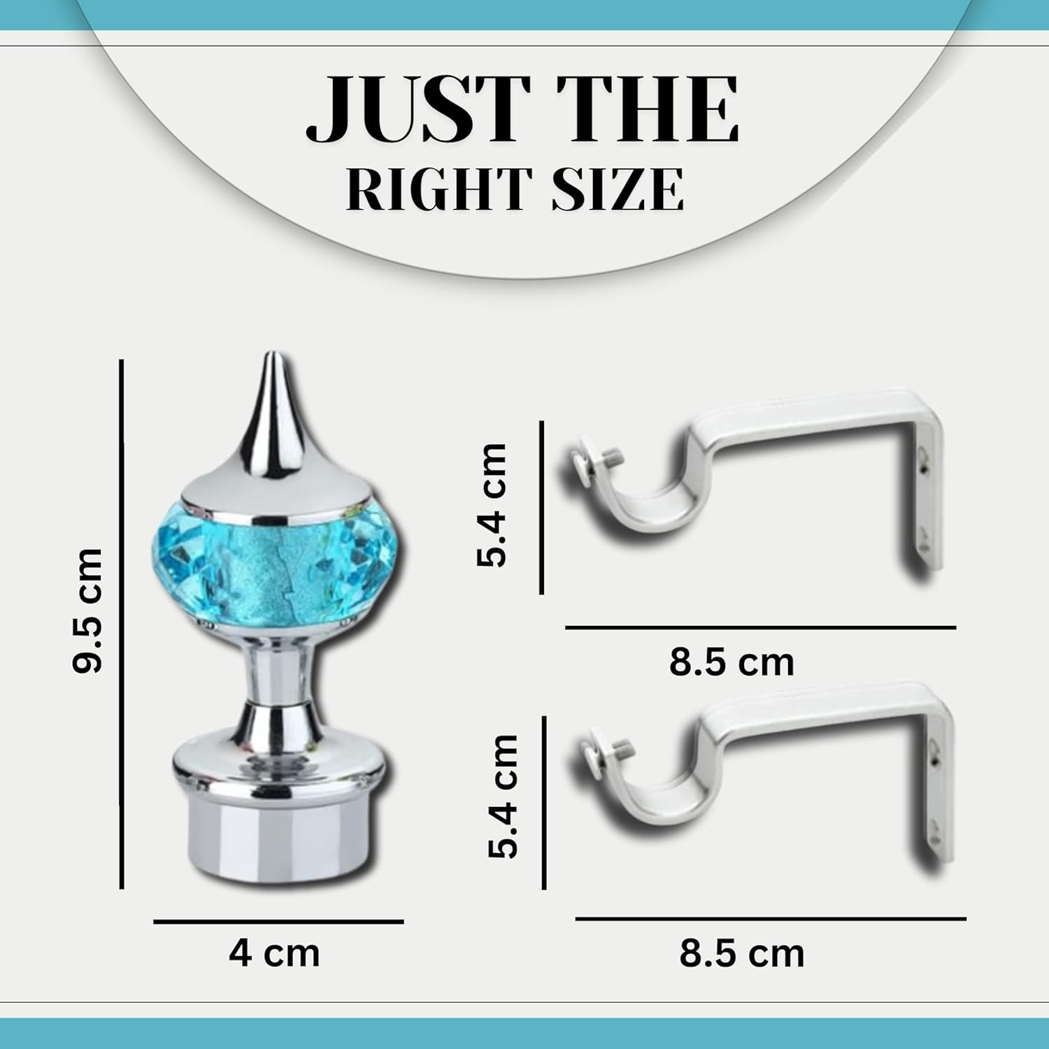 Single Diamond Aluminium Curtain Bracket with Support(Silver Mix Sky Blue)-by GLOXY®